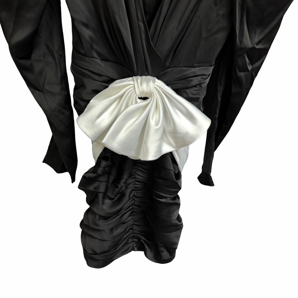 Ronny Kobo Bow Accent Margo Dress Black White Ruched Mini Length Womens Size XS - Picture 3 of 11